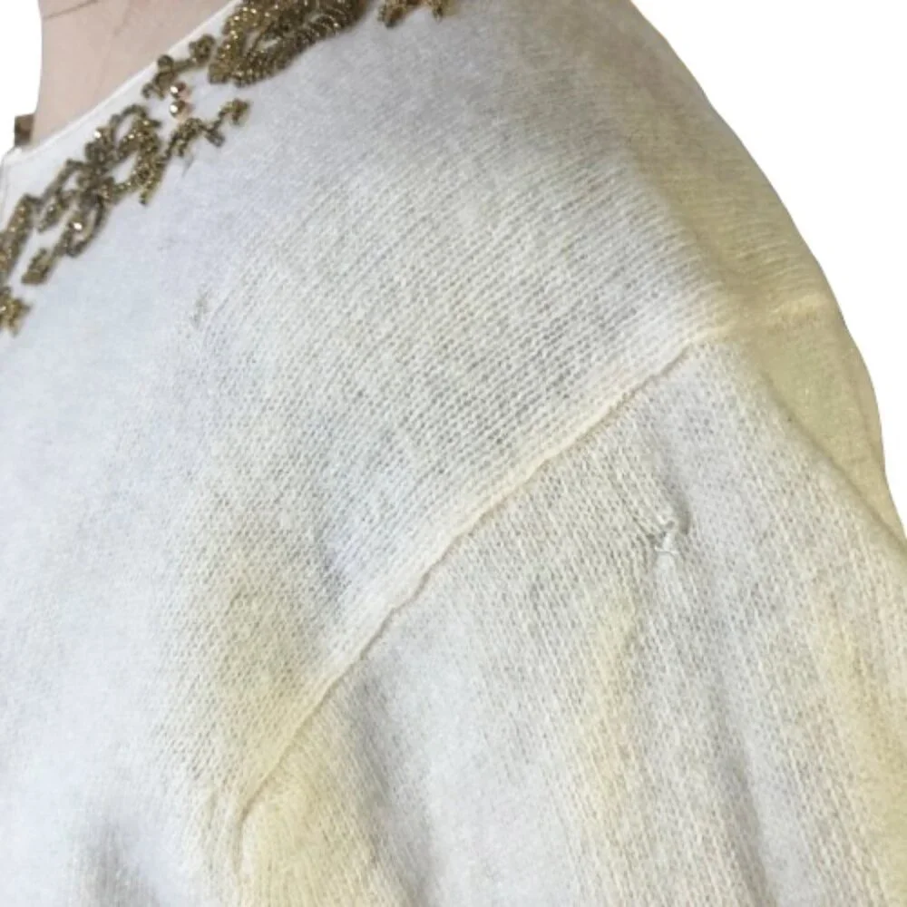 Vintage  rockabilly cashmere hand beaded cream cardigan sweater - Picture 12 of 16
